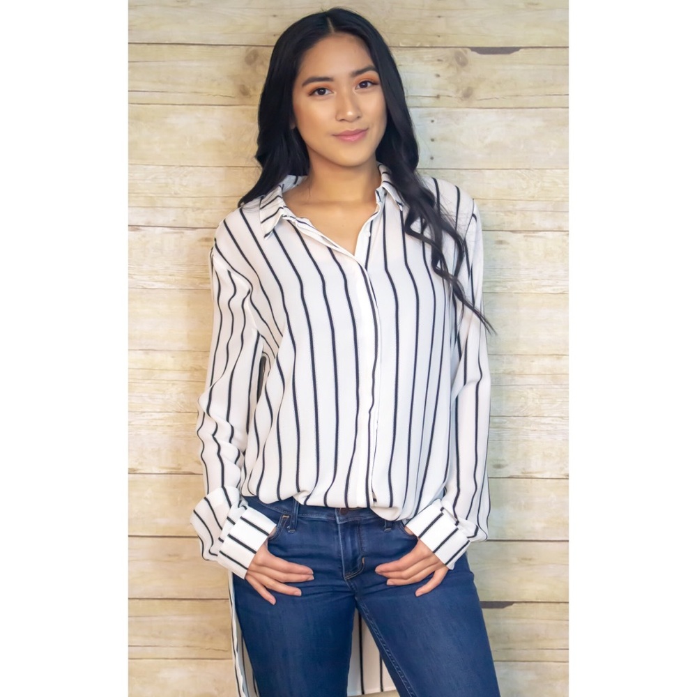 Black & White Striped Collared Shirt
